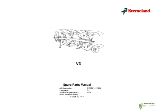 Kverneland VD Ploughs Reversible Mounted 2008 Parts Manual Catalog Pdf Download