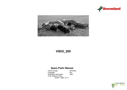 Kverneland VISIO 200 Disc Harrows 2007 Parts Manual Catalog Pdf Download