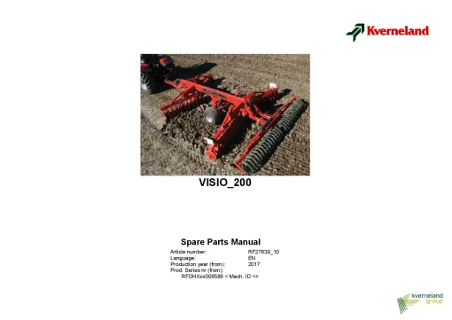 Kverneland VISIO 200 Disc Harrows 2017 Parts Manual Catalog Pdf Download