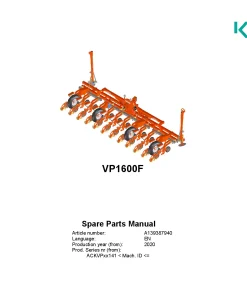 Kverneland VP1600F 2.00-6.50m Precision drills Pneumatic 2020 Parts Manual Catalog Pdf Download