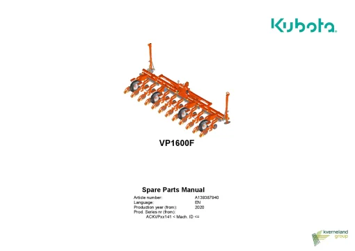 Kverneland VP1600F 2.00-6.50m Precision drills Pneumatic 2020 Parts Manual Catalog Pdf Download