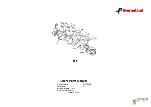 Kverneland VX Ploughs Reversible Mounted -2005 Parts Manual Catalog Pdf Download
