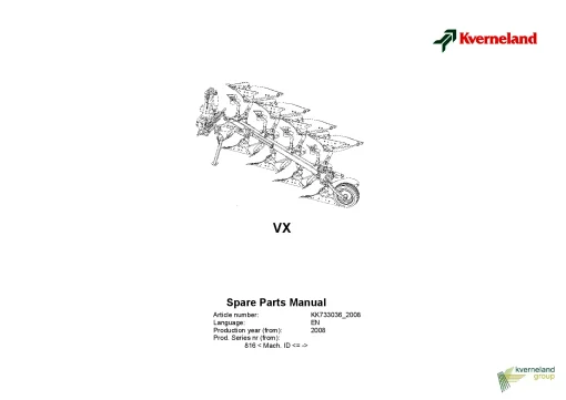 Kverneland VX Ploughs Reversible Mounted 2008 Parts Manual Catalog Pdf Download