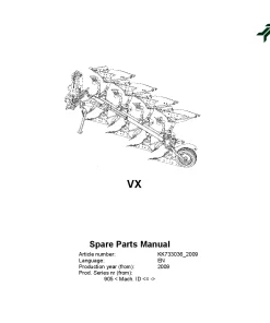 Kverneland VX Ploughs Reversible Mounted 2009 Parts Manual Catalog Pdf Download