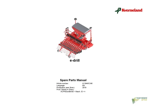 Kverneland e-drill Pro seed Drill 2019 Parts Manual Catalog Pdf Download