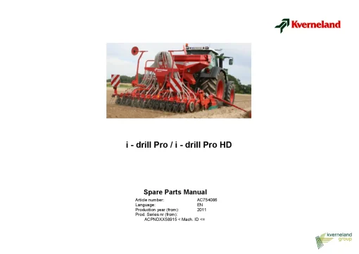 Kverneland i-drill Pro (HD) seed Drill 2011 Parts Manual Catalog Pdf Download