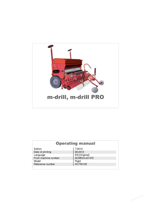 Kverneland m Drill -PRO Seed drills Mounted-trailed 2012 Operation Maintenance Manual PDF download