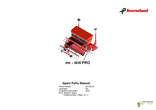 Kverneland mc-drill PRO Seed drills Cultivator mounted 2019 Parts Manual Catalog Pdf Download
