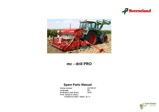 Kverneland mc-drill Pro seed Drill 2010 Parts Manual Catalog Pdf Download
