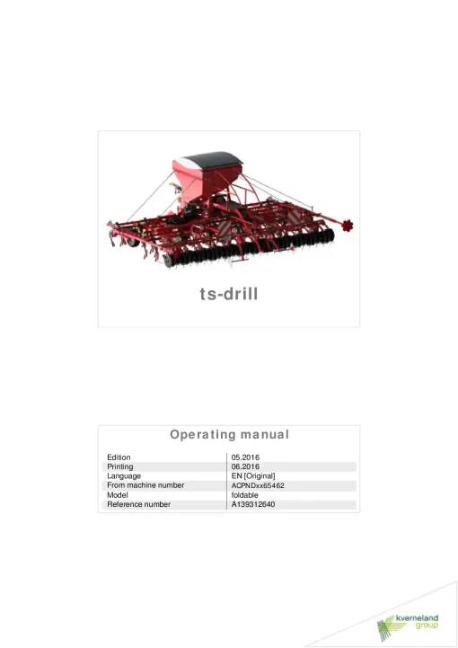 Kverneland ts-drill Seeding combination Integrated 2016 Operation Maintenance Manual PDF download