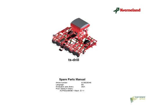 Kverneland ts-drill Seeding combination Integrated 2021 Parts Manual Catalog Pdf Download