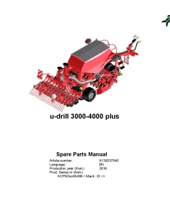 Kverneland u-drill 3000 -4000 Plus Seeding combination Integrated 2016 Parts Manual Catalog Pdf Download