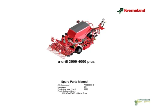 Kverneland u-drill 3000 -4000 Plus Seeding combination Integrated 2016 Parts Manual Catalog Pdf Download