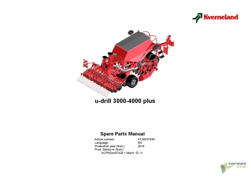 Kverneland u-drill 3000 -4000 Plus Seeding combination Integrated 2018 Operation Maintenance Manual PDF download
