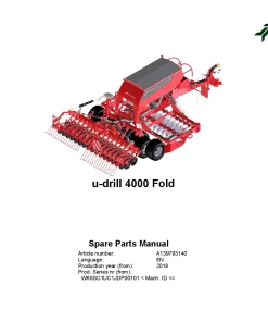 Kverneland u-drill 4000 Fold Seeding combination Integrated 2018 Parts Manual Catalog Pdf Download