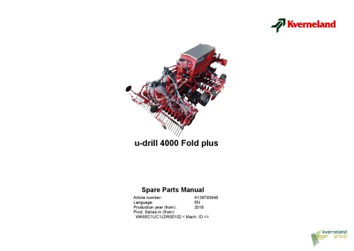 Kverneland u-drill 4000F Fold Plus Seeding combination Integrated 2018 Parts Manual Catalog Pdf Download