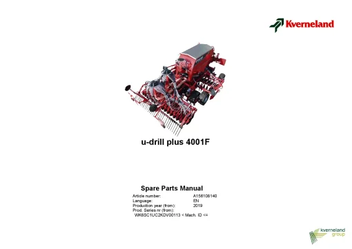 Kverneland u-drill 4001F Plus Seeding combination Integrated 2019 Parts Manual Catalog Pdf Download