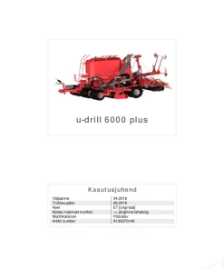 Kverneland u-drill 6000 Plus Seeding combination Integrated 2018 Operation Maintenance Manual PDF download
