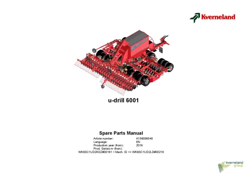 Kverneland u-drill 6001 Seeding combination Integrated 2019 Parts Manual Catalog Pdf Download