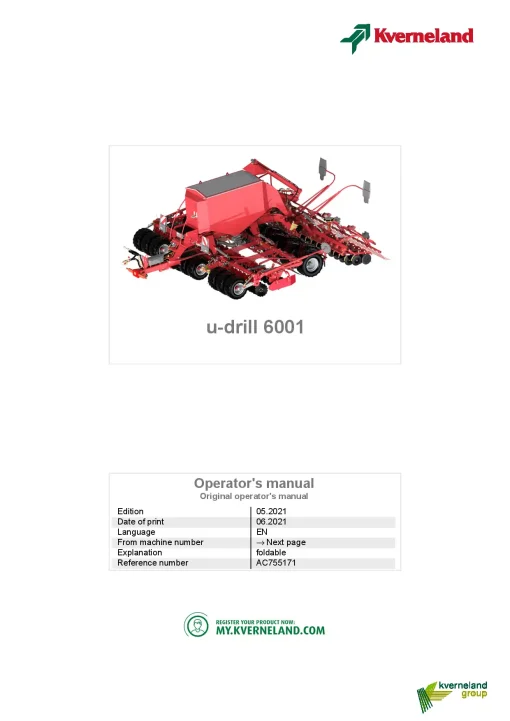 Kverneland u-drill 6001 Seeding combination Integrated 2021 Operation Maintenance Manual PDF download
