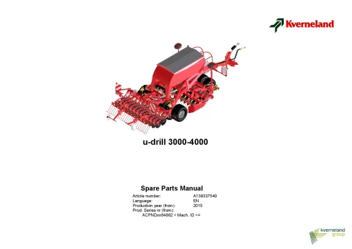 Kverneland u-drill plus 3000-4000 Seeding combination Integrated 2015 Parts Manual Catalog Pdf Download