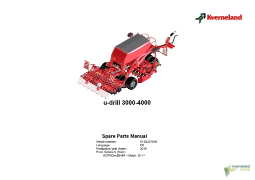 Kverneland u-drill plus 3000-4000 Seeding combination Integrated 2016 Parts Manual Catalog Pdf Download