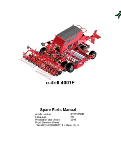 Kverneland u-drill plus 4001F Seeding combination Integrated 2019 Parts Manual Catalog Pdf Download