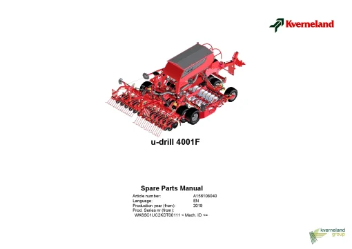Kverneland u-drill plus 4001F Seeding combination Integrated 2019 Parts Manual Catalog Pdf Download