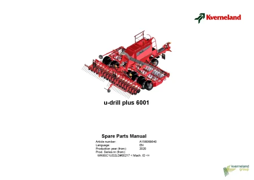 Kverneland u-drill plus 6001 Seeding combination Integrated 2020 Parts Manual Catalog Pdf Download