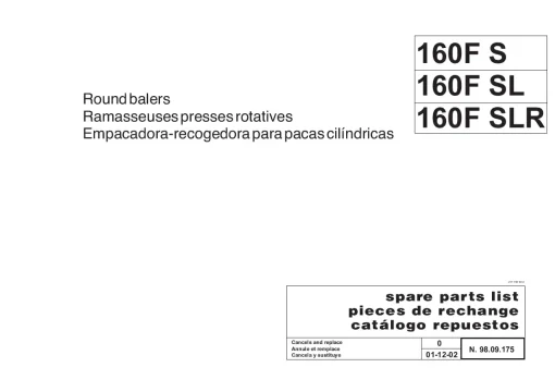 Massey Ferguson MF 160F -S -SL SLR Round Balers Fixed chamber Parts Manual Catalog Pdf Download