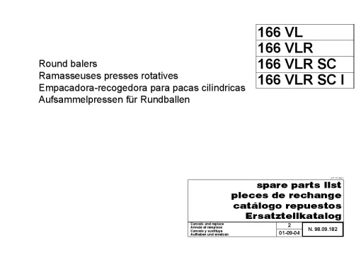 Massey Ferguson MF 166VL-R- RSC- RSCI Round Balers Variable chamber 2003 Parts Manual Catalog Pdf Download
