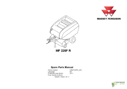 Massey Ferguson MF 225F R Round Balers Fixed chamber 2011 Parts Manual Catalog Pdf Download
