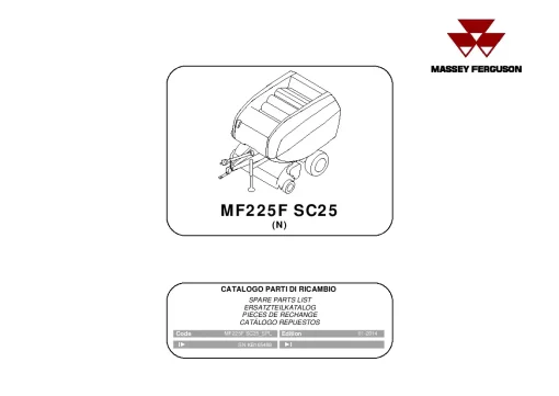 Massey Ferguson MF 225F SC25 Round Balers Fixed chamber 2014 Parts Manual Catalog Pdf Download