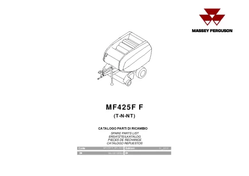 Massey Ferguson MF 425F F Round Balers Fixed chamber 2016 Parts Manual Catalog Pdf Download