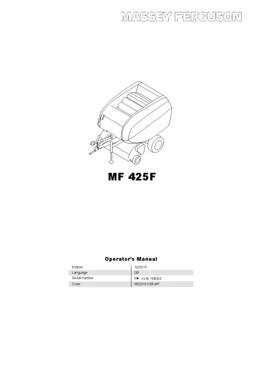 Massey Ferguson MF 425F Round Balers Fixed chamber 2016 Operation Maintenance Manual PDF download