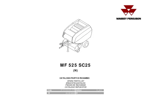 Massey Ferguson MF 525 SC25 Round Balers Fixed chamber 2016 Parts Manual Catalog Pdf Download