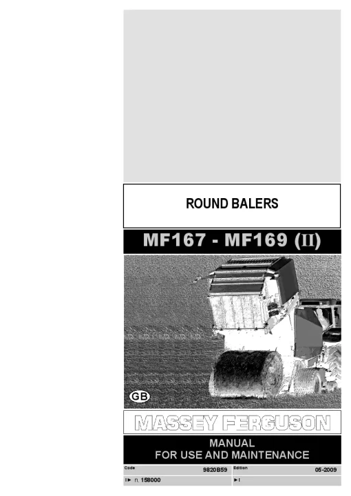 Massey Ferguson MF167-169 (II) Round Balers Variable chamber Operation Maintenance Manual PDF download