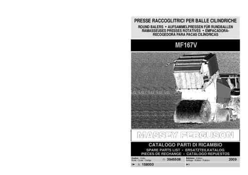 Massey Ferguson MF167V Round Balers Variable chamber Parts Manual Catalog Pdf Download