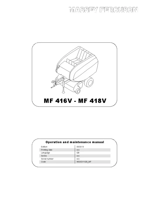 Massey Ferguson MF416V-MF418V Round Balers Variable chambers 2013 Operation Maintenance Manual PDF download
