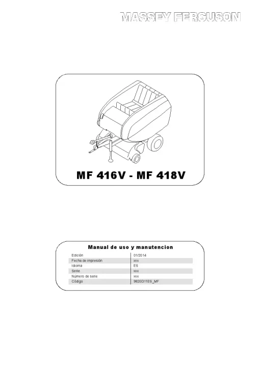 Massey Ferguson MF416V-MF418V Round Balers Variable chambers 2014 ES Operation Maintenance Manual PDF download