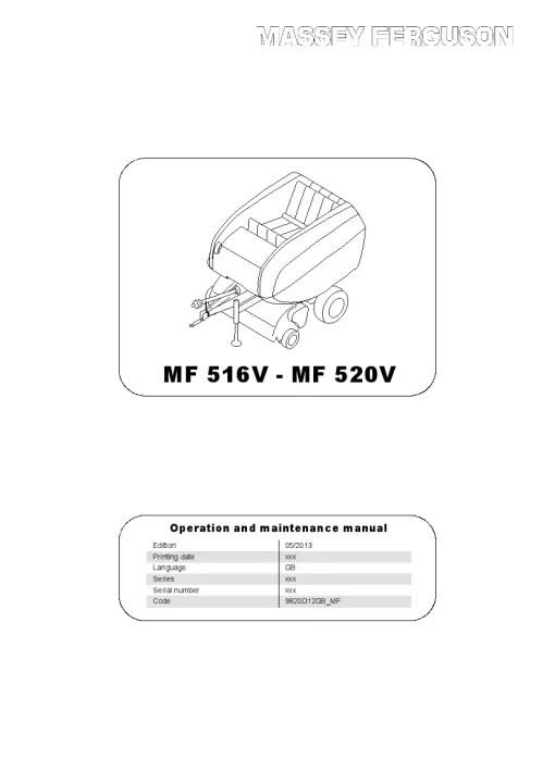 Massey Ferguson MF516V-MF520V Round Balers Variable chambers 2013 Operation Maintenance Manual PDF download