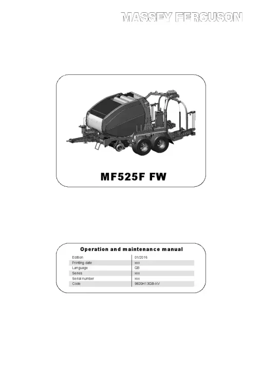 Massey Ferguson MF525F FW Baler-wrapper Round Fixed chamber 2016 Operation Maintenance Manual PDF download
