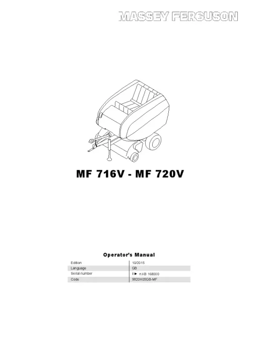Massey Ferguson MF716V-MF720V Round Balers Variable chambers 2016 Operation Maintenance Manual PDF download