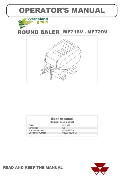 Massey Ferguson MF716V-MF720V Round Balers Variable chambers 2017 Operation Maintenance Manual PDF download