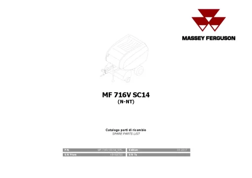 Massey Ferguson MF716V SC14 Round Balers Variable chambers 2017 Parts Manual Catalog Pdf Download