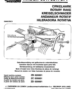 PZ Zweegers Andex 301 331 371 Rotary Rake 1989 Operation Maintenance and Parts Manual PDF download