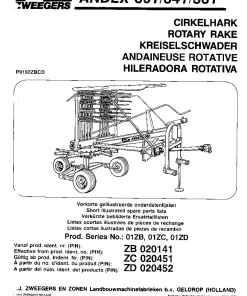 PZ Zweegers Andex 301 341 381 Rotary Rake 1991 Parts Manual Catalog PDF Download