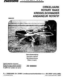 PZ Zweegers Andex 380 Rotary Rake 1988 Operation Maintenance and Parts Manual PDF download
