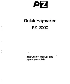 PZ Zweegers Andex PZ 2000 Quick Haymaker Operation Maintenance and Parts Manual PDF download