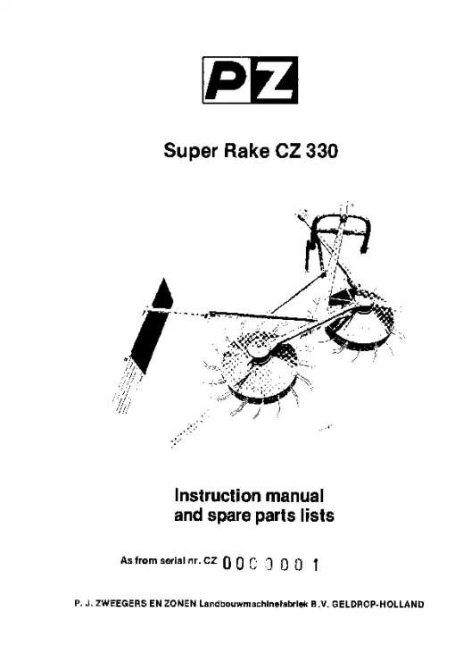PZ Zweegers CZ 330 Super Rake 1977 Operation Maintenance and Parts Manual PDF download